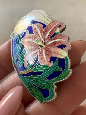 Vintage Japanese cloisonné vivid color enamel lily pin